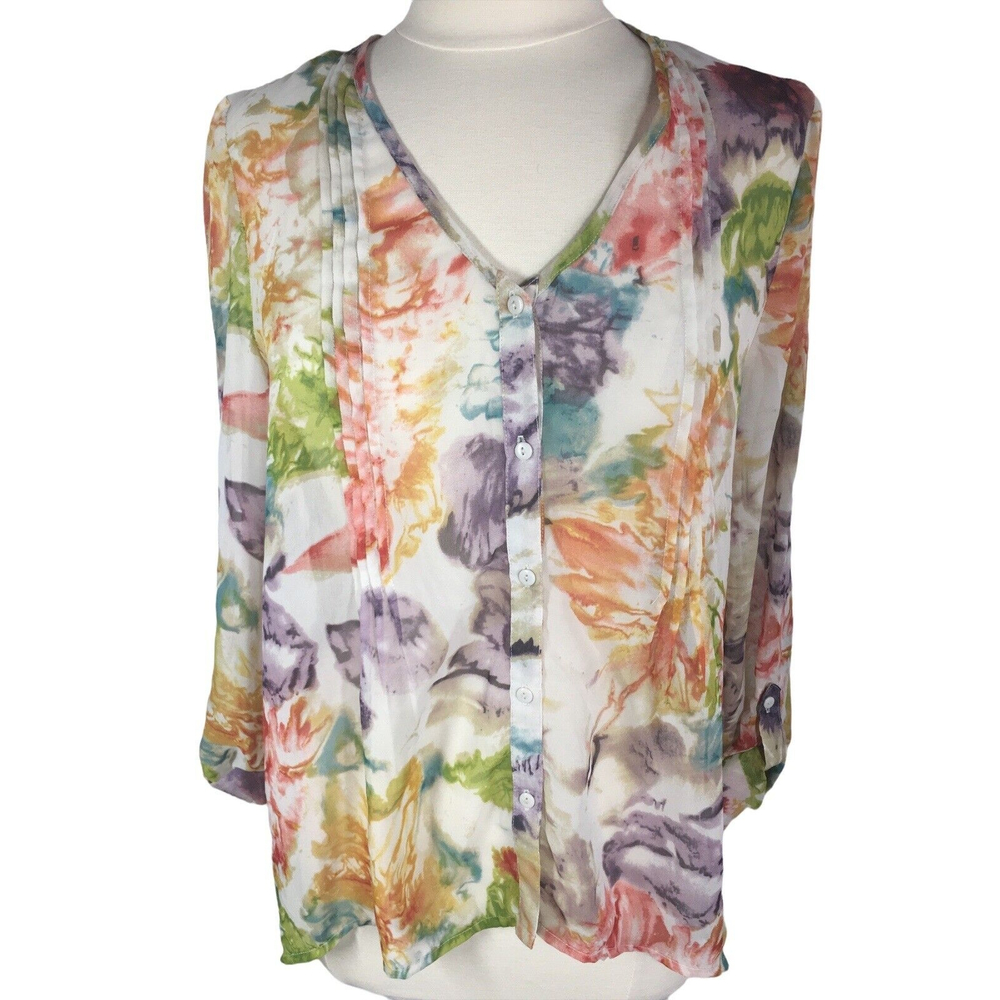 Pins And Needles Woman's Large Blouse Top Semi Sheer Floral Button Down B32